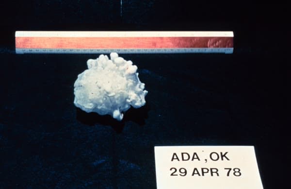 Softball-size hailstone from Ada, Oklahoma