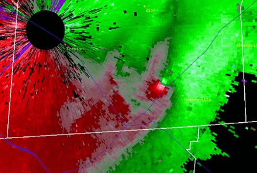 Velocity couplet showing rotation